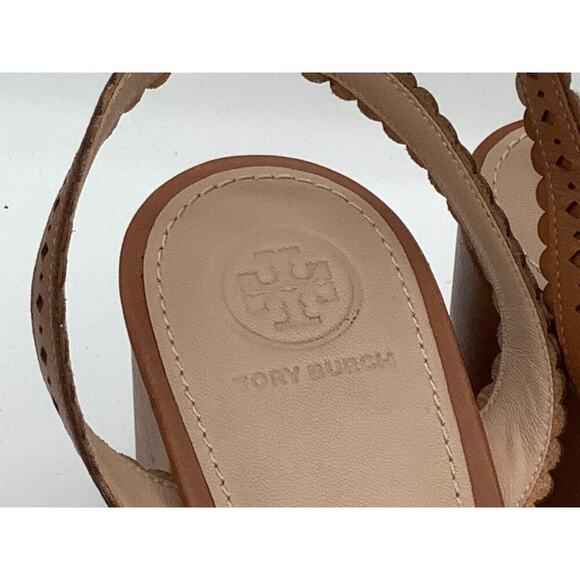 Tory Burch Size 9 Light Brown Kitten Heel Slides Floral Charms Boehmian - Picture 9 of 9